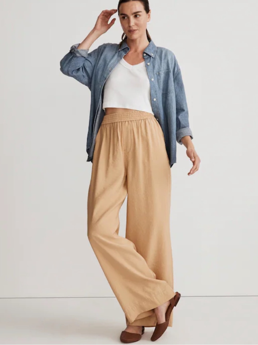 Madewell Women's The Carley Wide-Leg Pant in Softdrape Desert Dune Minimalist